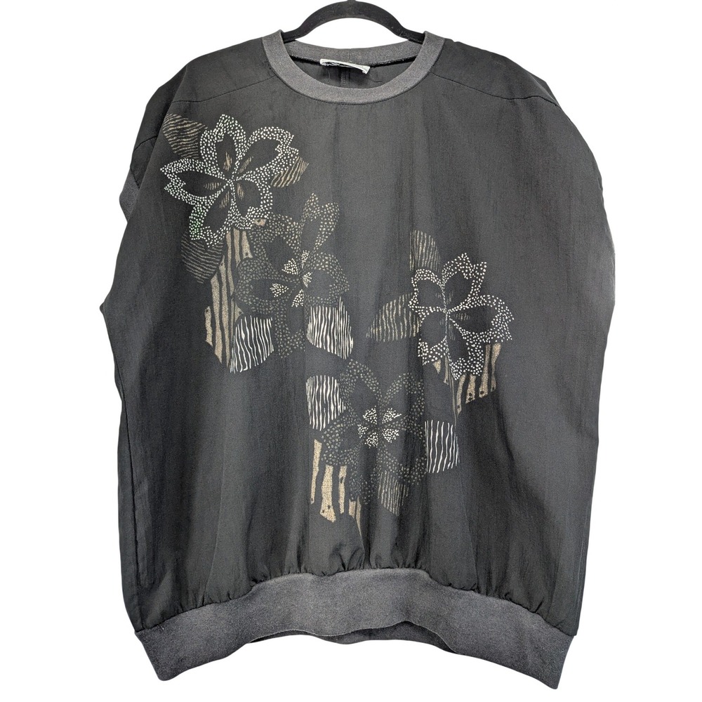 Teddi of California Womens‎ Short Sleeve Embellished Floral Top Charcoal Gray XL